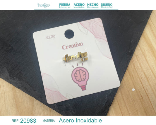 Anillo con palabra "Creativa" Acero color Dorado