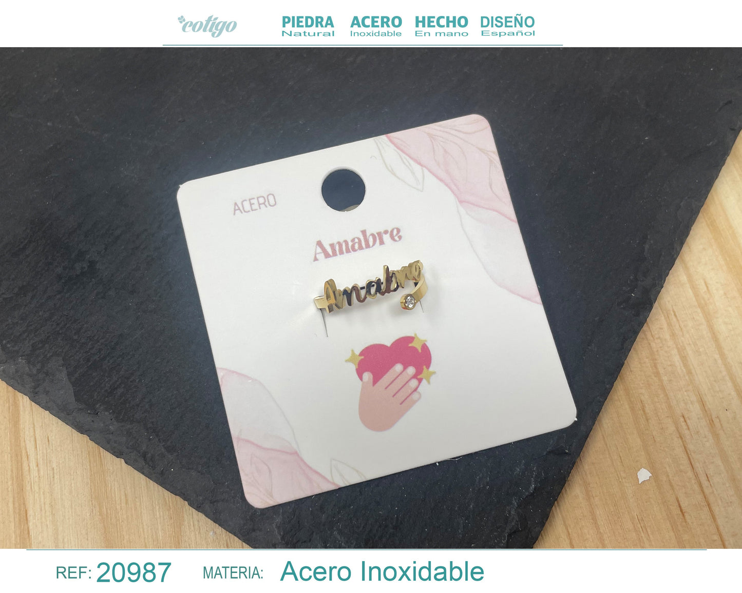 Anillo con palabra "Amabre" Acero color Dorado