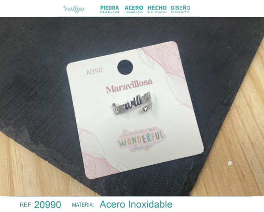 Anillo con palabra "Maravillosa" Acero color Plateado
