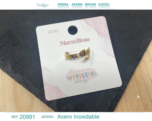 Anillo con palabra "Maravillosa" Acero color Dorado