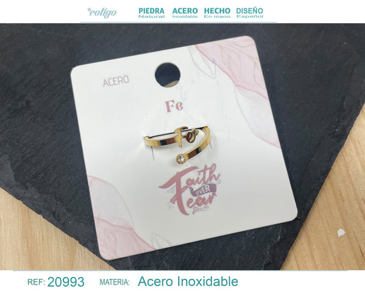 Anillo con palabra "Fe" Acero color Dorado