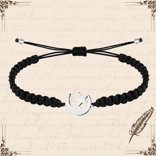 Pulsera Hilo Destino con Luna y Estrella Acero Plateado