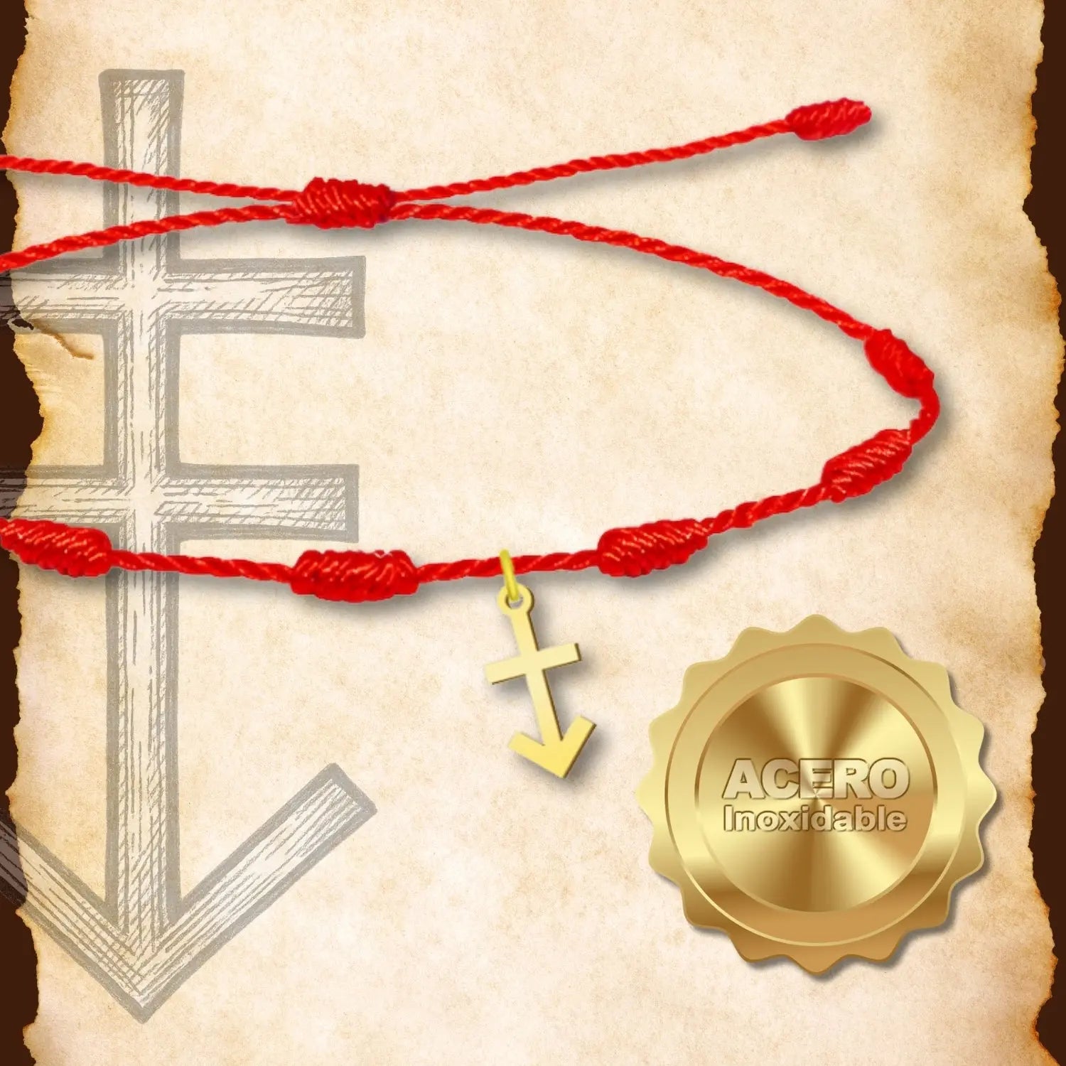 Pulsera 7 Nudos con Cruz Contra el Mal Acero Dorado diseño