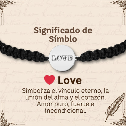 Pulsera Hilo Destino con Love Acero Plateado