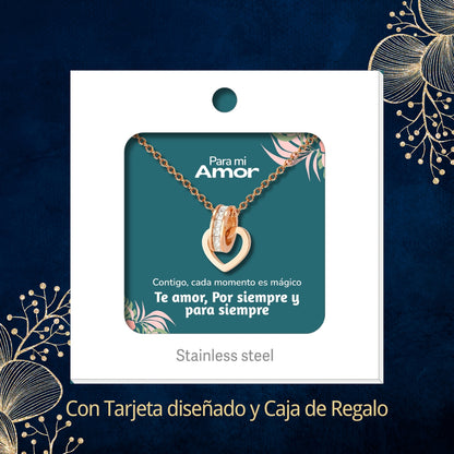 Collar Acero y  colgante Cobre con Piedra Circonita para Regalar a Amor