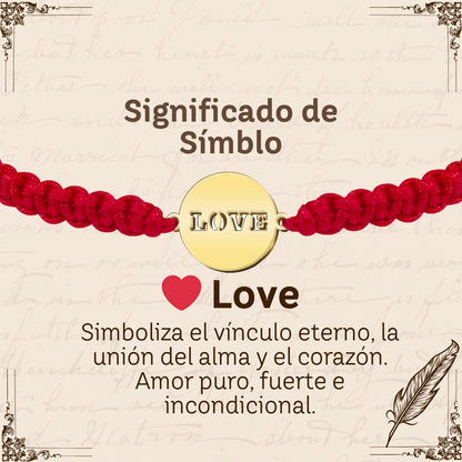 Pulsera Hilo Destino con Love Acero Dorado