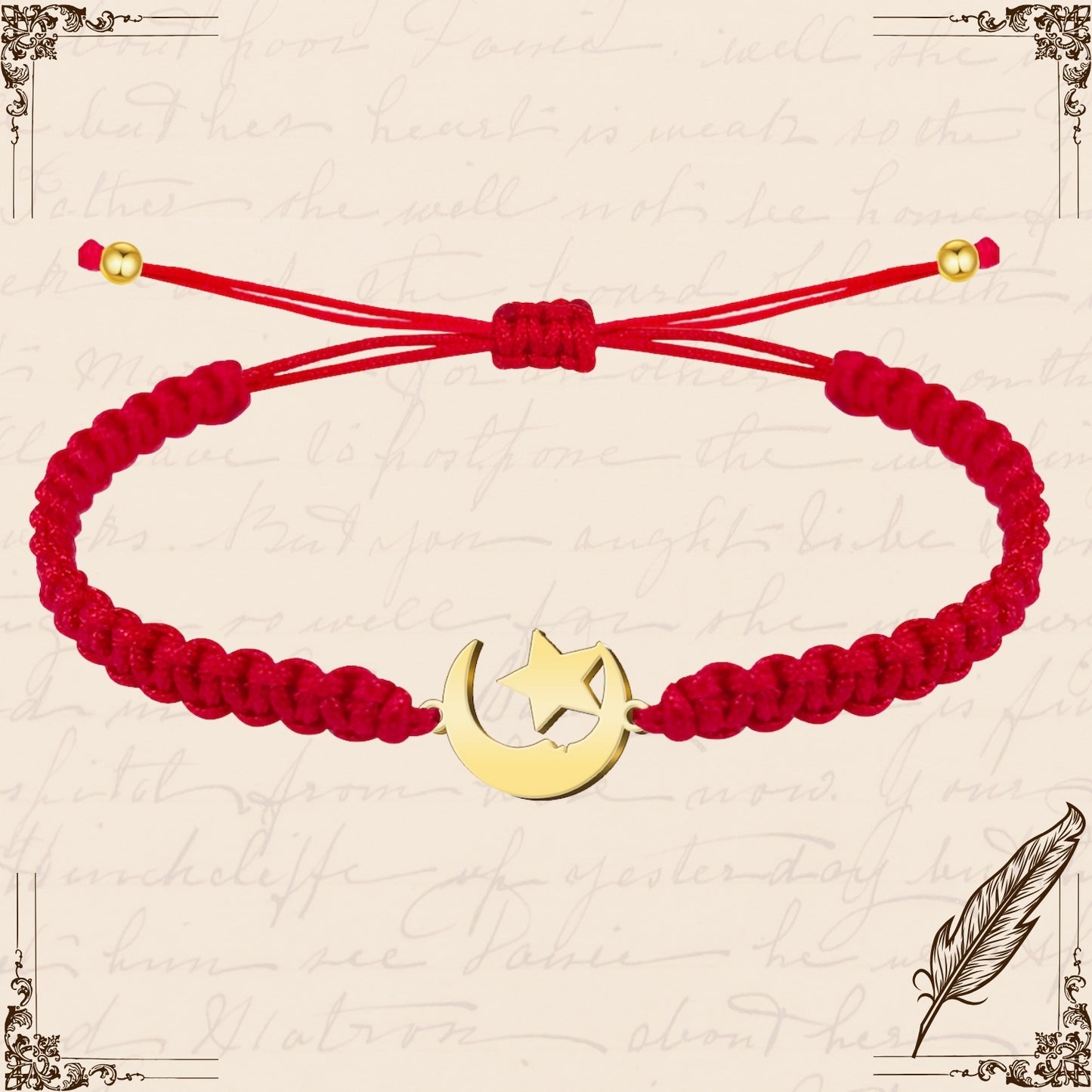 Pulsera Hilo Destino con Luna y Estrella Acero Dorado
