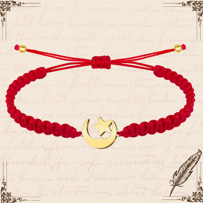 Pulsera Hilo Destino con Luna y Estrella Acero Dorado