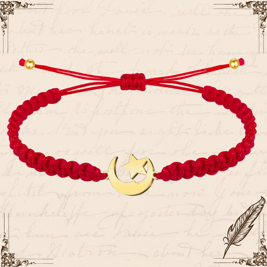 Pulsera Hilo Destino con Luna y Estrella Acero Dorado