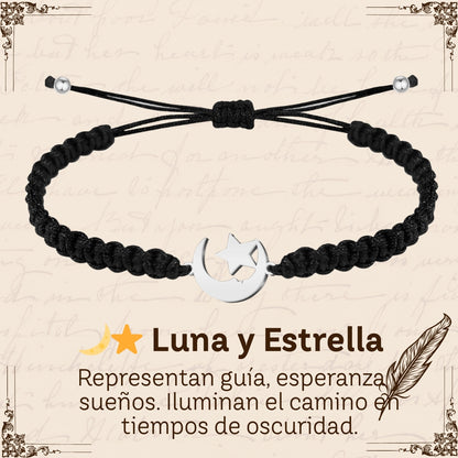Pulsera Hilo Destino Hecho a Mano 🧵 con Amuleto de Suerte y Protección 🍀 en Acero Inoxidable 💎
