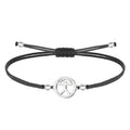 Pulsera con símbolo Indalo en acero plateado y hilo encerado negro ajustable