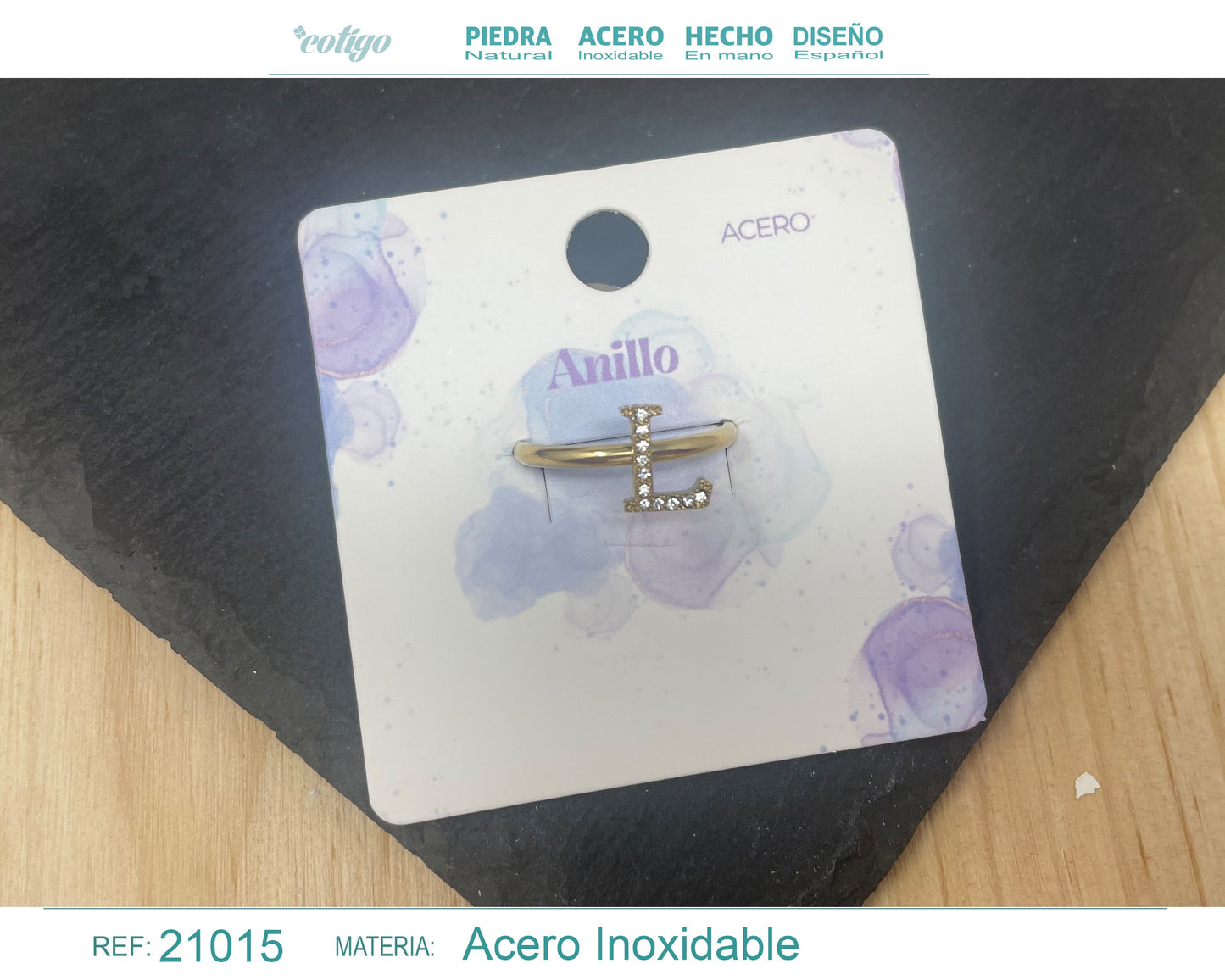 Anel L de aço dourado
