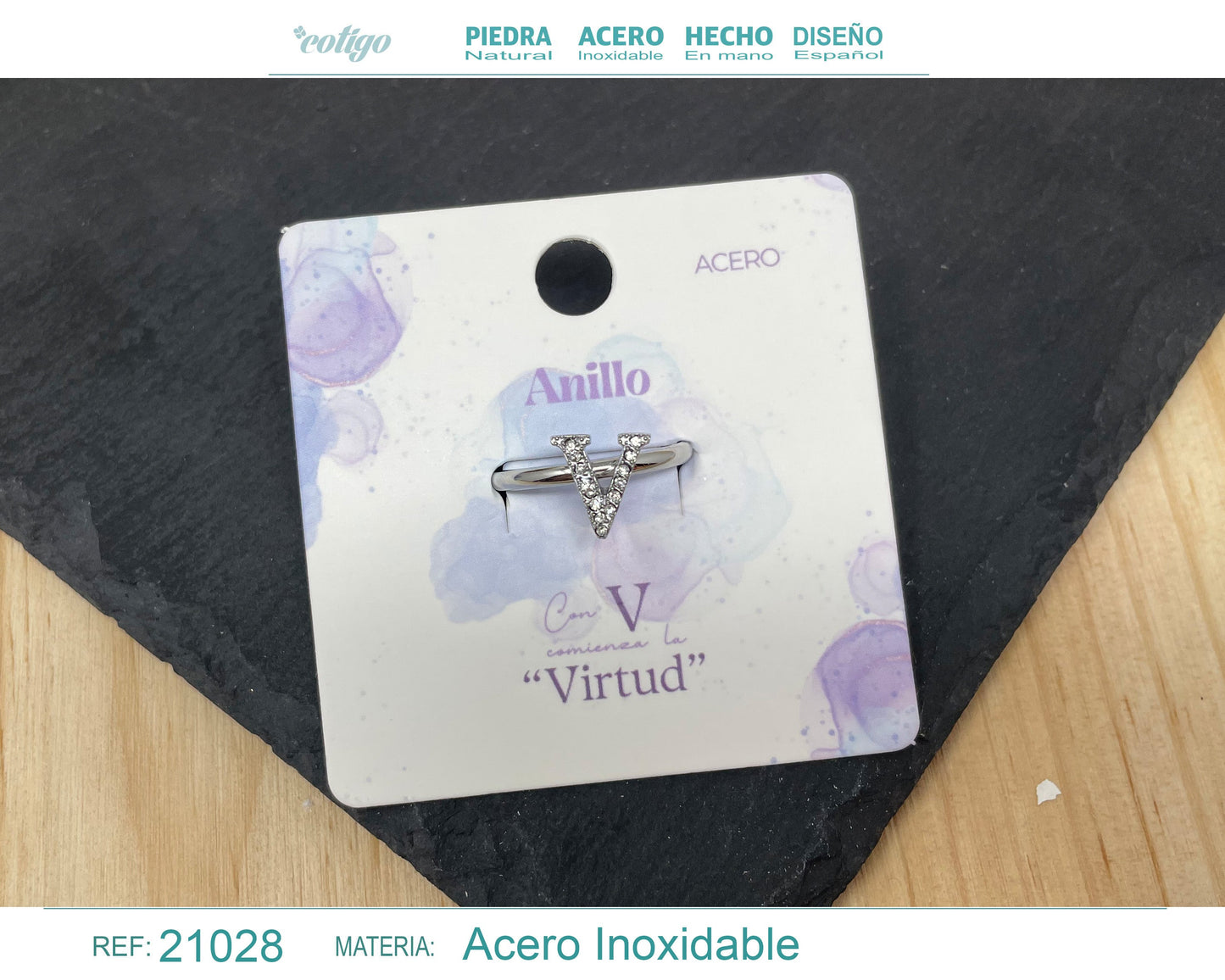Anillo V Acero color Plateado