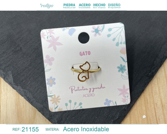 Anillo GATO Acero color Dorado