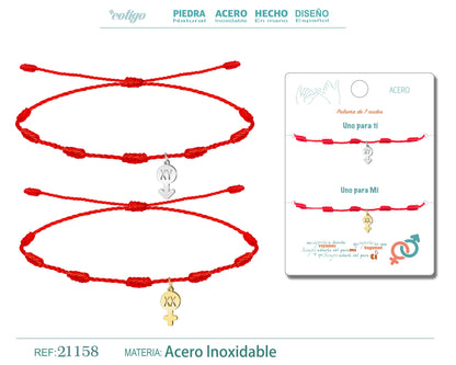 2 Pulsera 7 nudos con Colgante Cromosoma Acero Inoxidable, Pulsera para Pareja, Amistad