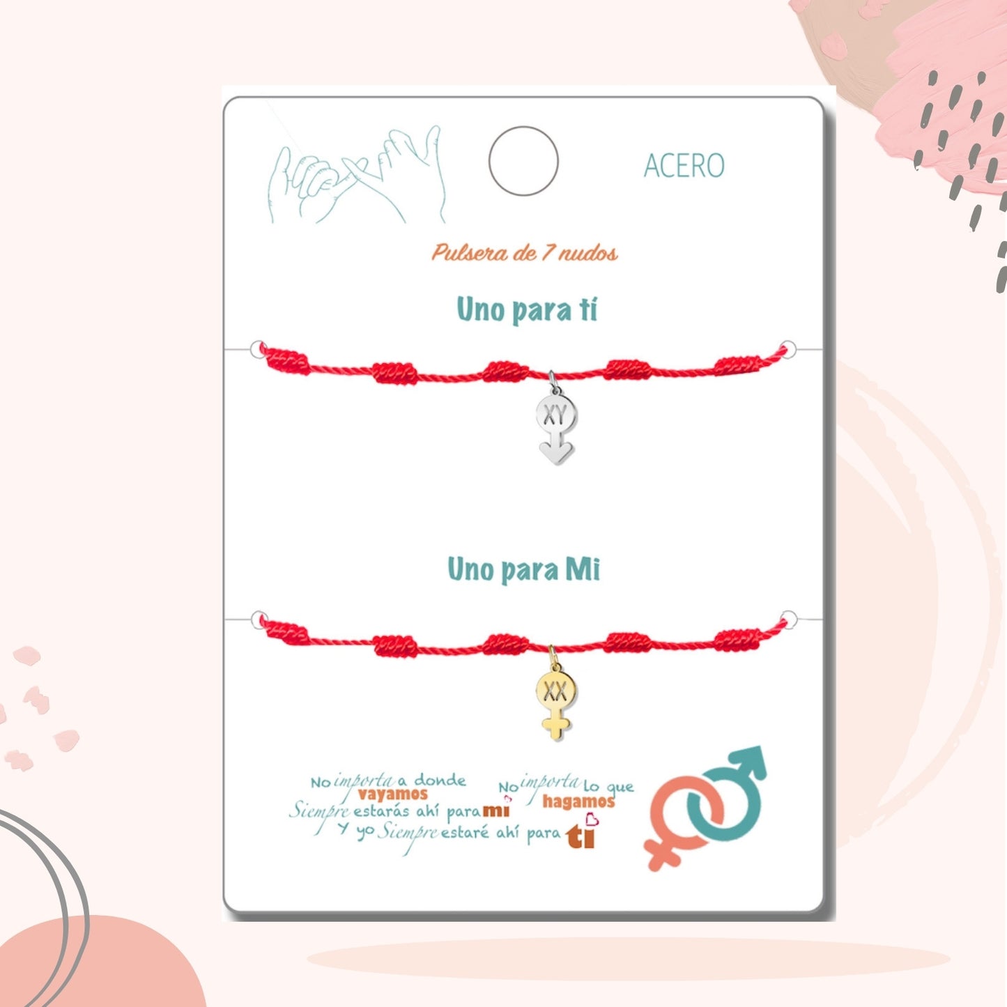 2 pulseras 7 nudos 💕 Una para ti, una para mí. Regalo con significado para Amor, Pareja, Amistad, Familia. Además