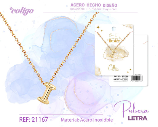Collar Letra I Acero Dorado