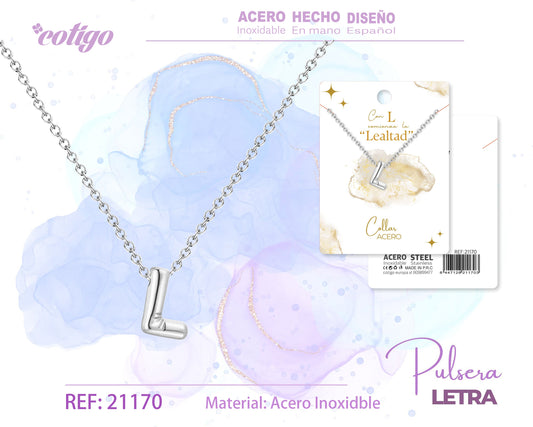 Collar Letra L Acero Plateado