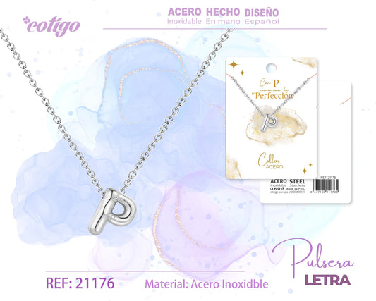 Collar Letra P Acero Plateado