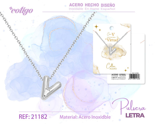 Collar Letra V Acero Plateado