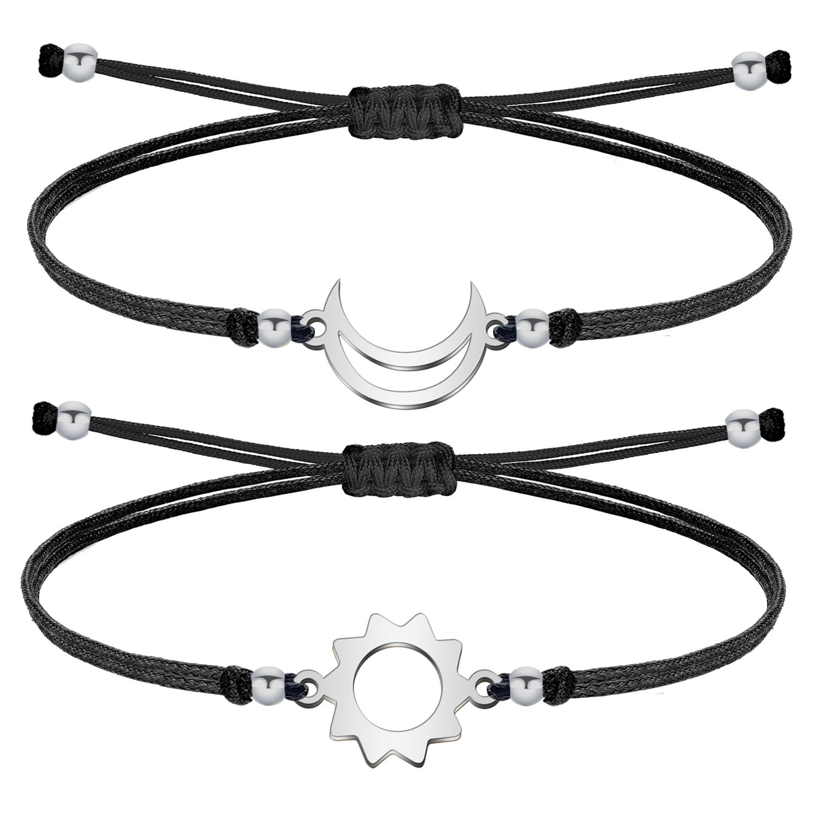 Pulsera de Hilo con Luna y Sol en Acero Inoxidable en acabado plateado – vista principal del diseño hilo con luna y sol