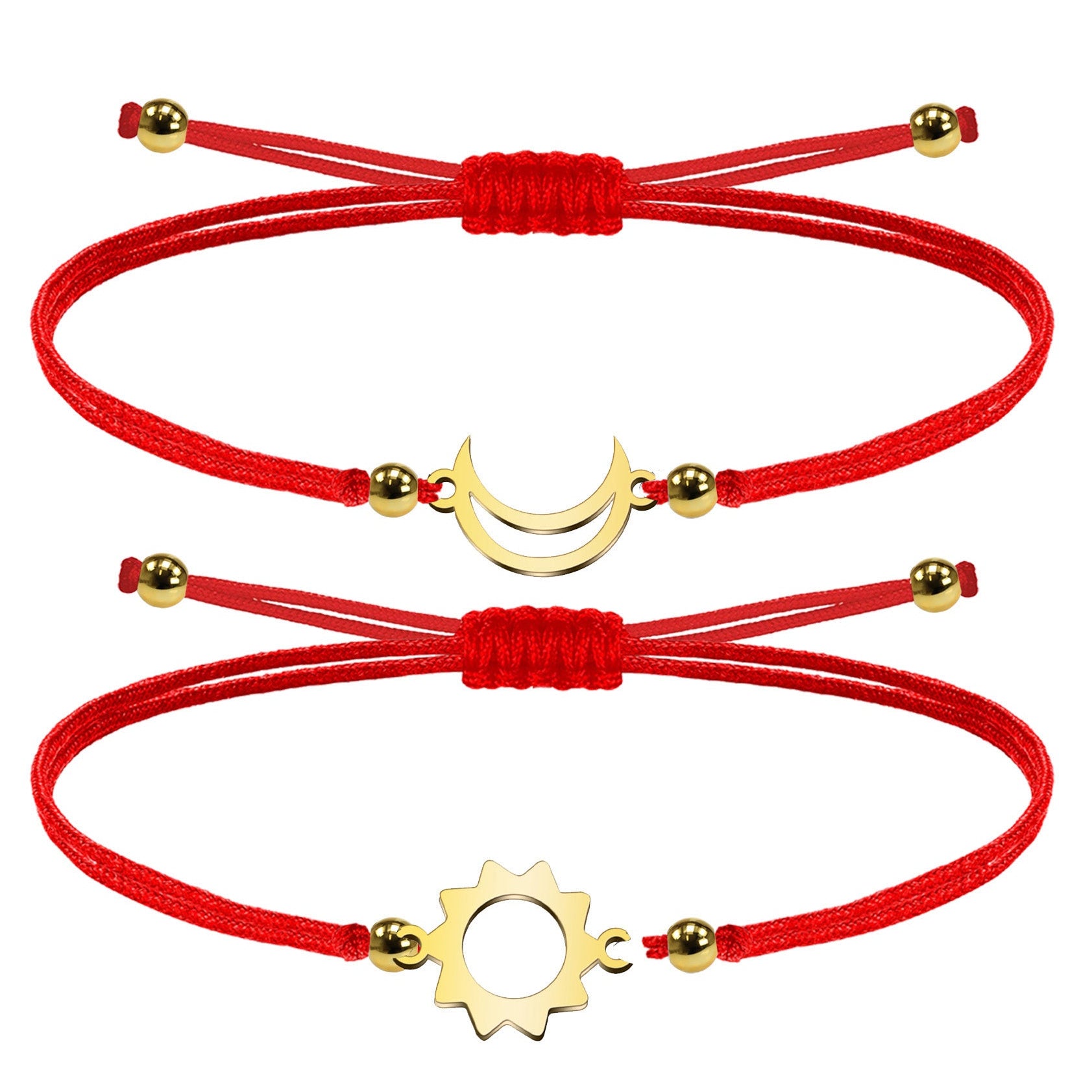 Pulsera de Hilo con Luna y Sol en Acero Inoxidable en acabado dorado – vista principal del diseño hilo con luna y sol
