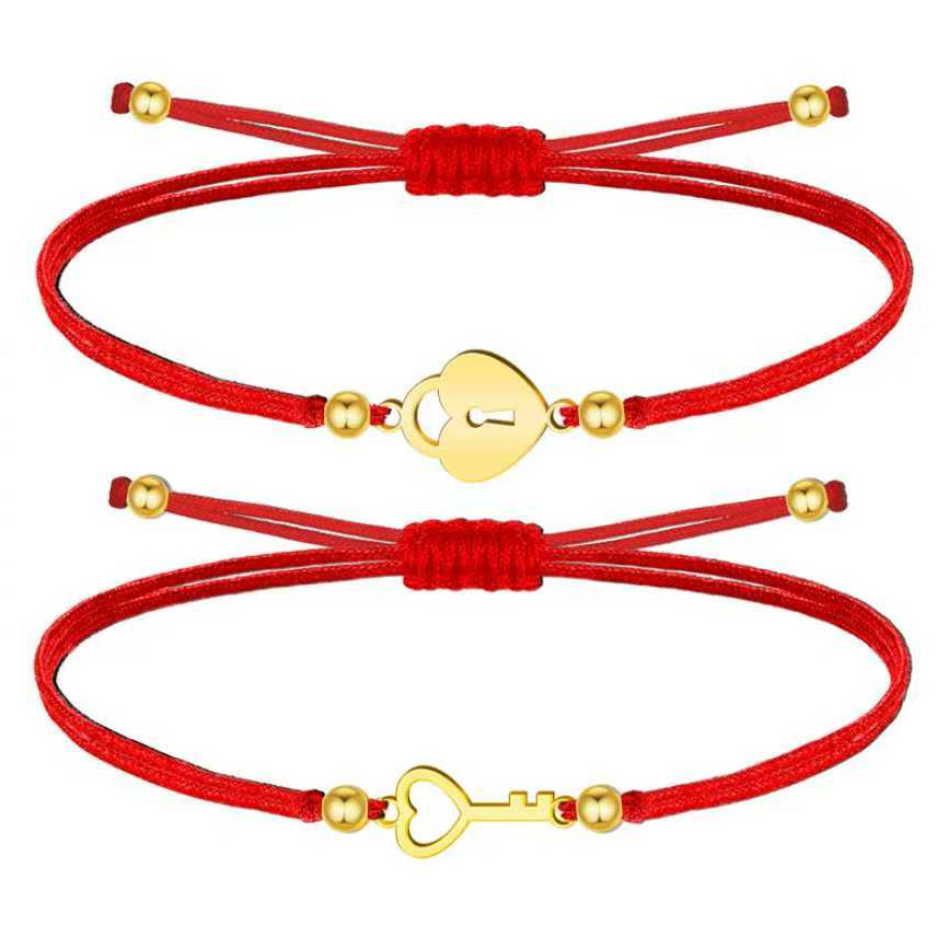 Pulsera de Hilo Encerado con Llave y Candado en Acero Inoxidable – vista principal