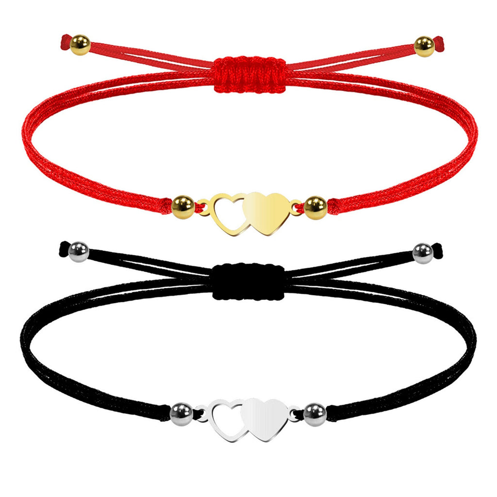 Pulsera de Hilo con Dos Corazones en Acero Inoxidable – vista principal del diseño hilo con dos corazones