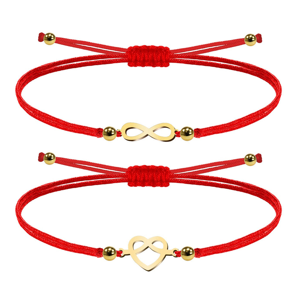 Pulsera de Hilo con Corazón e Infinito en Acero Inoxidable en acabado dorado – vista principal