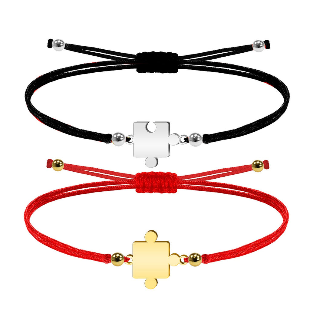 Pulsera de Hilo Encerado con Piezas de Rompecabezas en Acero Inoxidable – vista principal