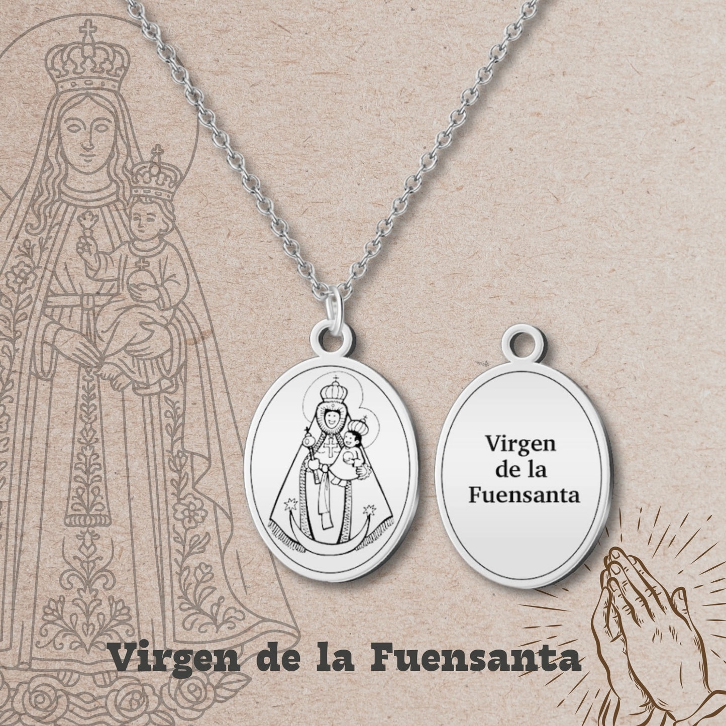 Collar Virgen de España Acero inoxidable, colgante Virgen del Pilar, Virgen de Rocío,Virgen de Covadonga