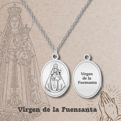 Collar Virgen de España Acero inoxidable, colgante Virgen del Pilar, Virgen de Rocío,Virgen de Covadonga