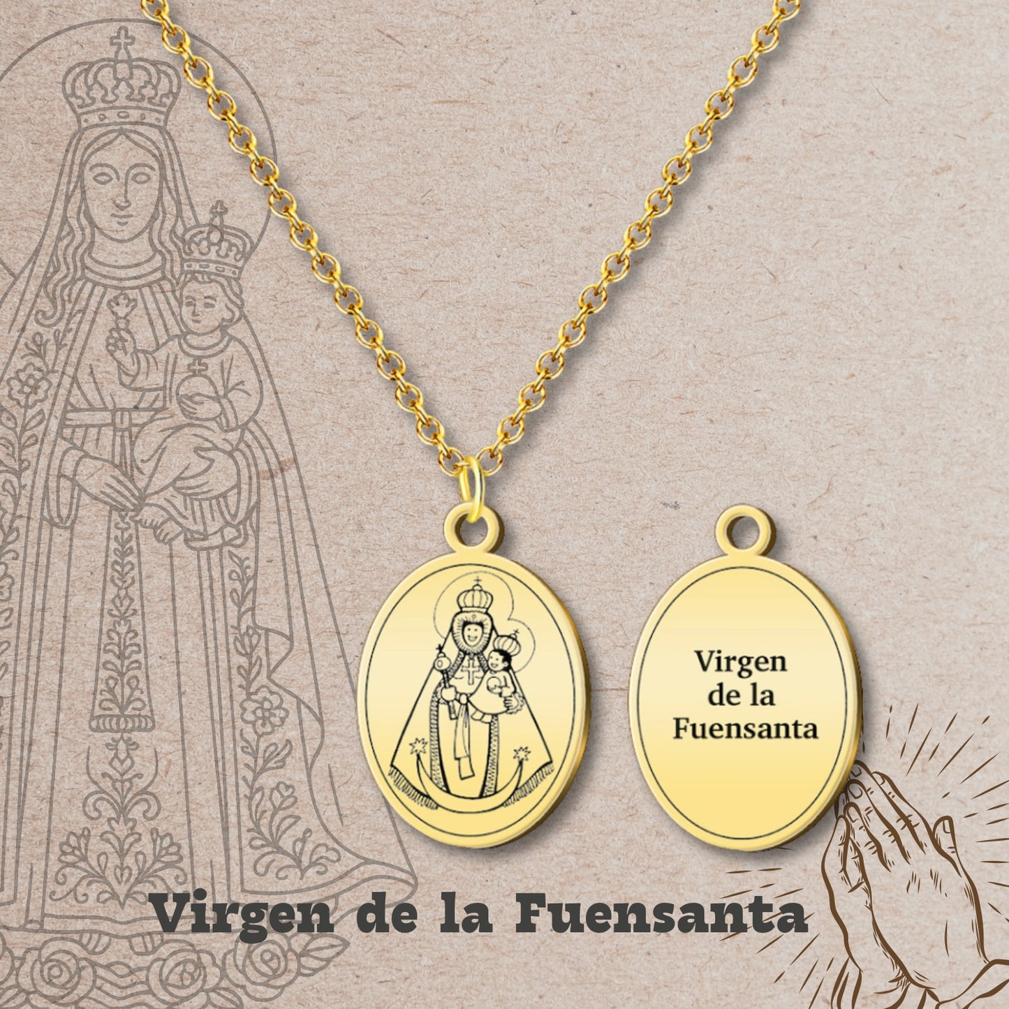 Collar Virgen de España Acero inoxidable, colgante Virgen del Pilar, Virgen de Rocío,Virgen de Covadonga