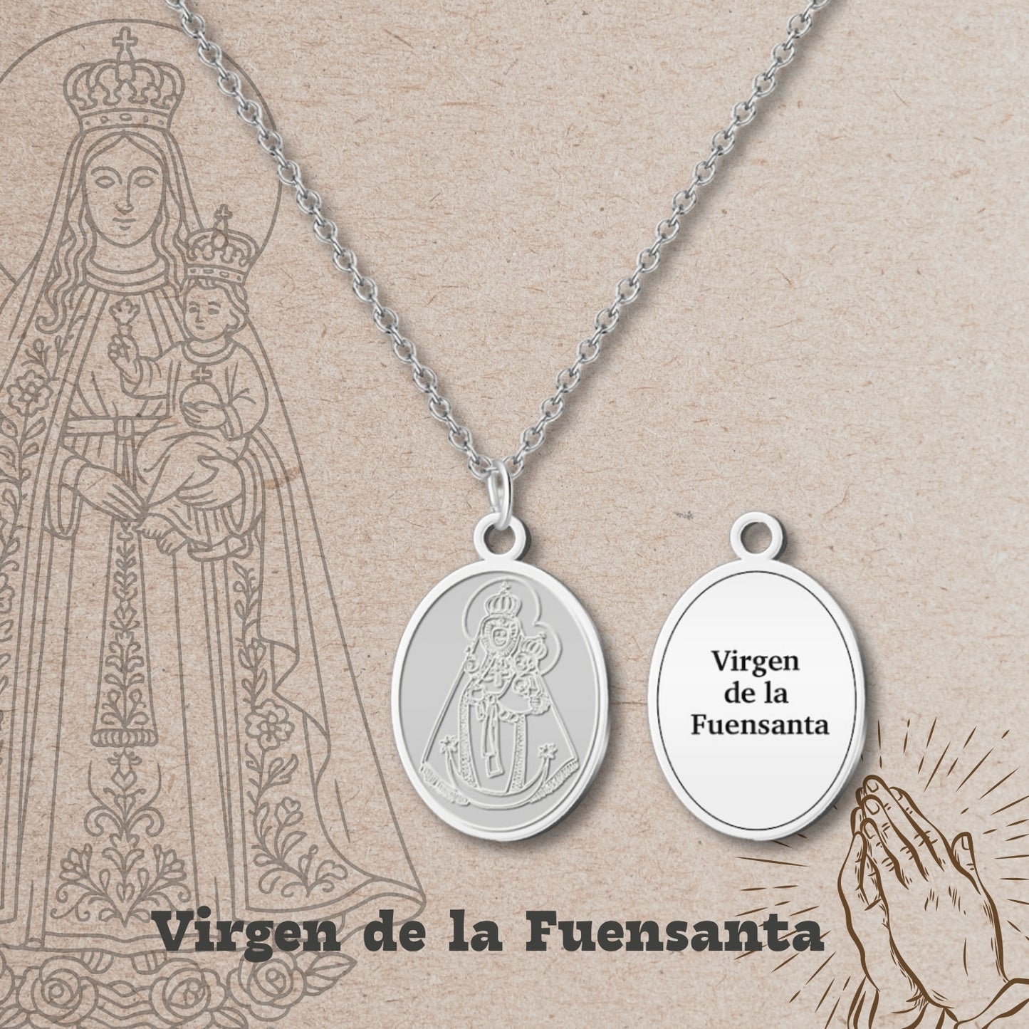 Collar Virgen de España Acero inoxidable, colgante Virgen del Pilar, Virgen de Rocío,Virgen de Covadonga