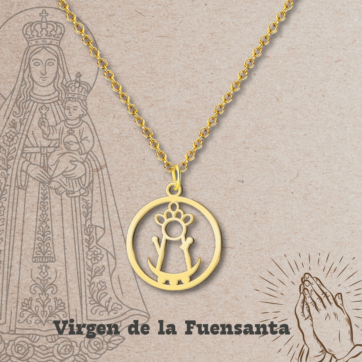 Collar Virgen de España Acero inoxidable, colgante Virgen del Pilar, Virgen de Rocío,Virgen de Covadonga