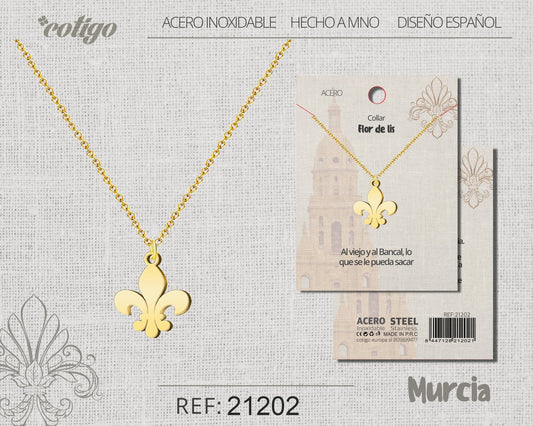 Colgante Flor de lis Acero Dorado