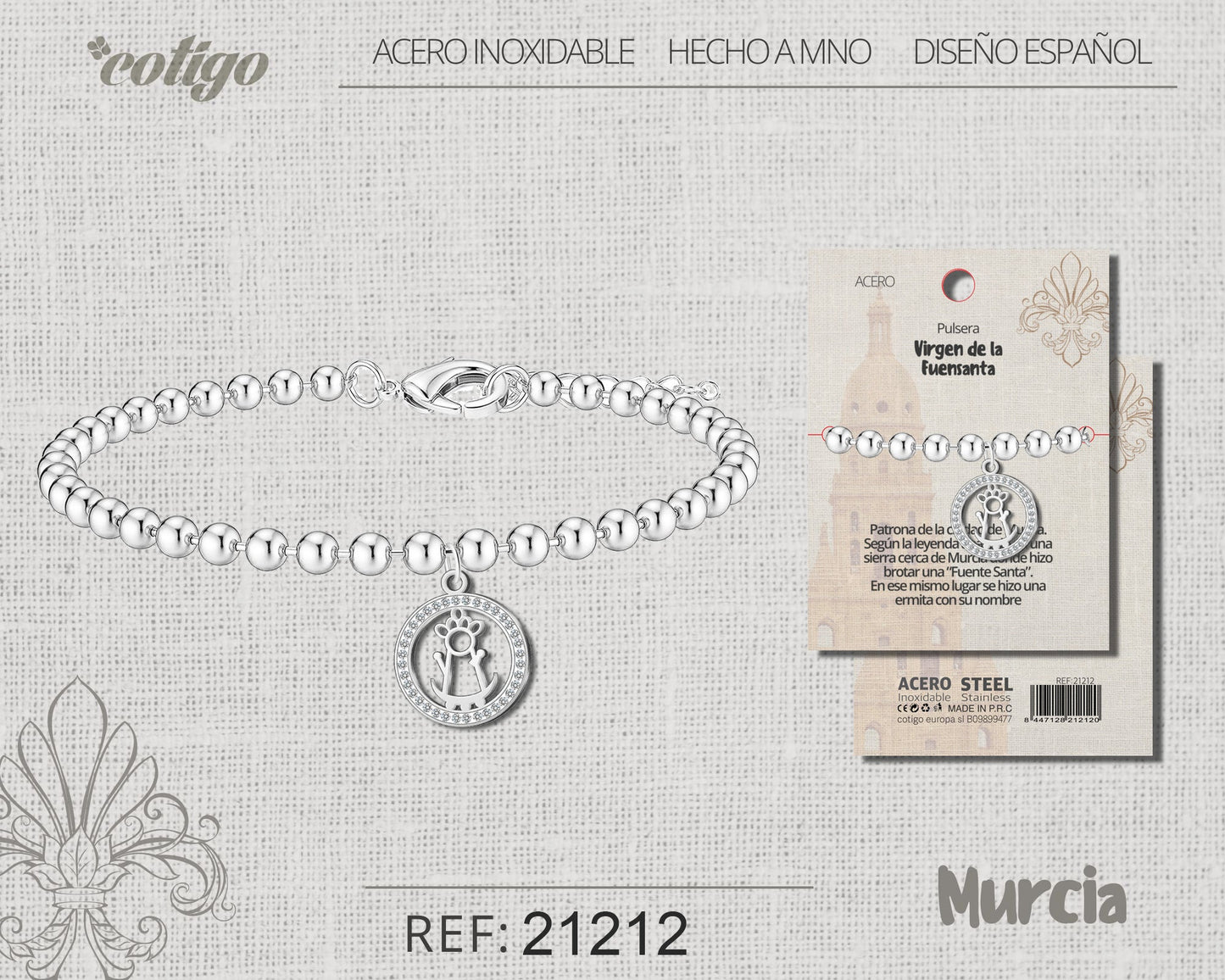 Pulsera Virgen de la Fuensanta Acero plateado