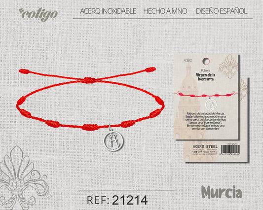 Pulsera 7 nudos con Virgen de la Fuensanta Acero Plateado
