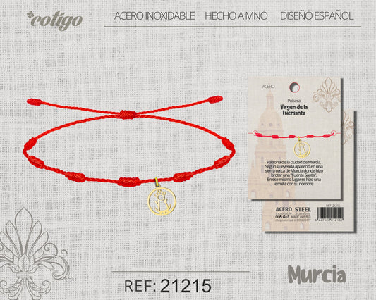 Pulsera 7 nudos con Virgen de la Fuensanta Acero Dorado