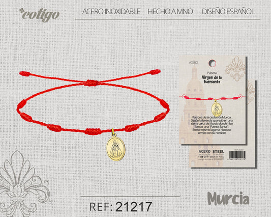 Pulsera 7 nudos con Virgen de la Fuensanta Acero Dorado
