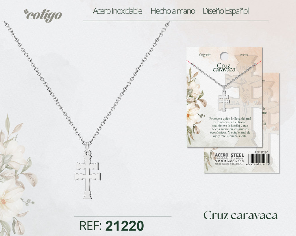 Colgante Cruz de Caravaca en Acero Inoxidable – vista principal del diseño cruz de caravaca