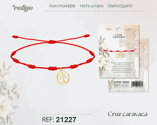 Pulsera 7 nudos con  Cruz Caravaca Acero Dorado