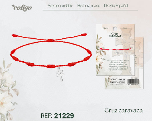 Pulsera 7 nudos con  Cruz Caravaca Acero Plateado