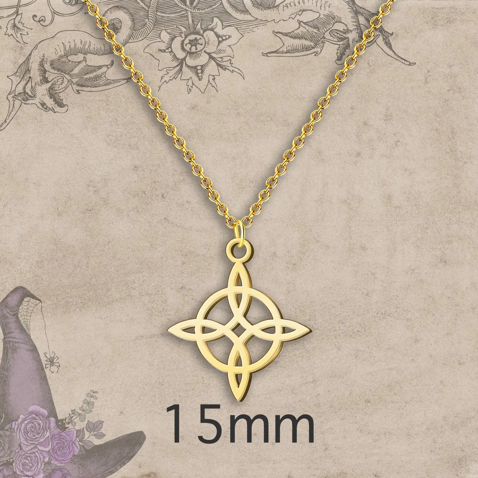 Collar Nudo de Bruja Clásico en Acero Inoxidable Dorado - cotigo