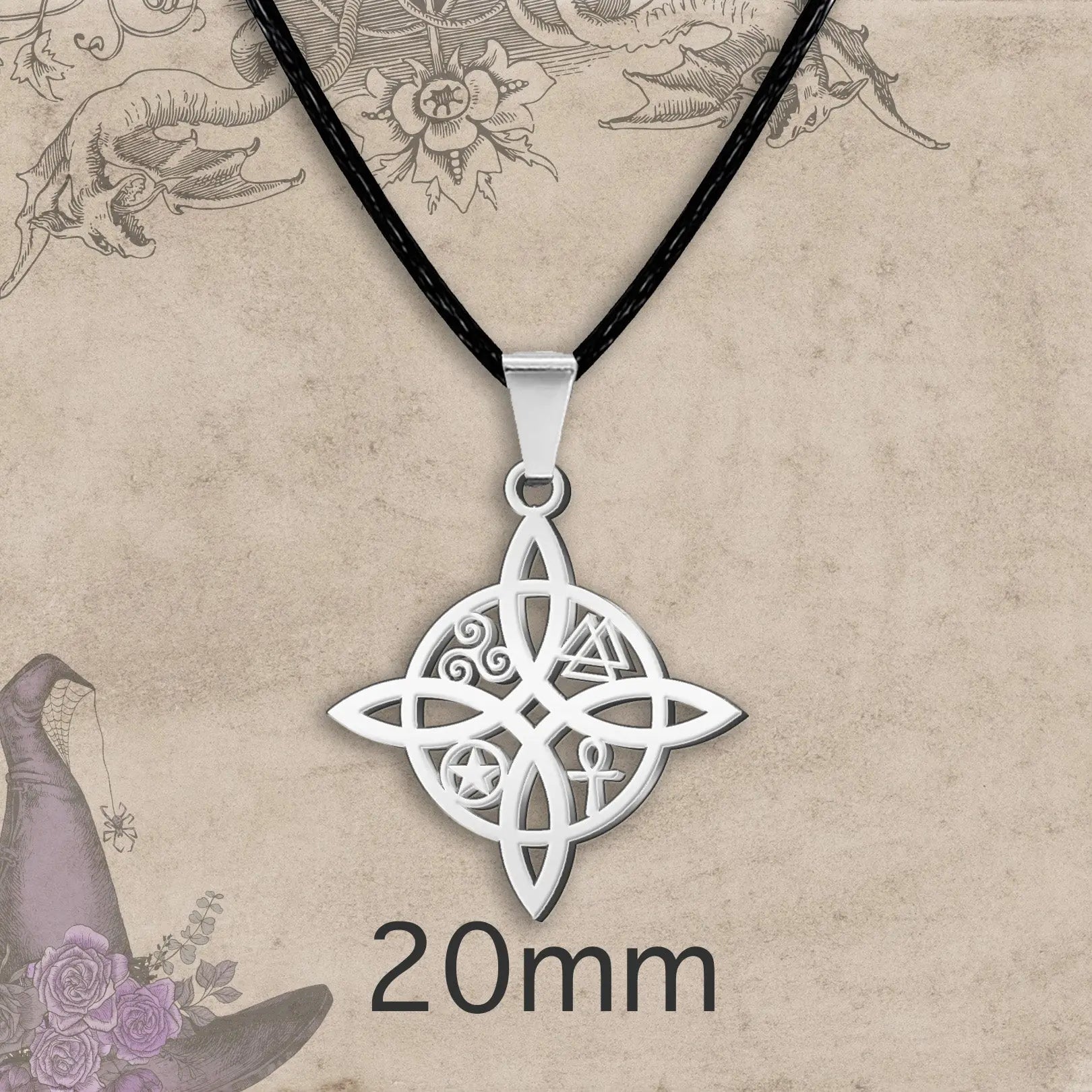 Collar Nudo de Bruja Acero Inoxidable Plateado - cotigo