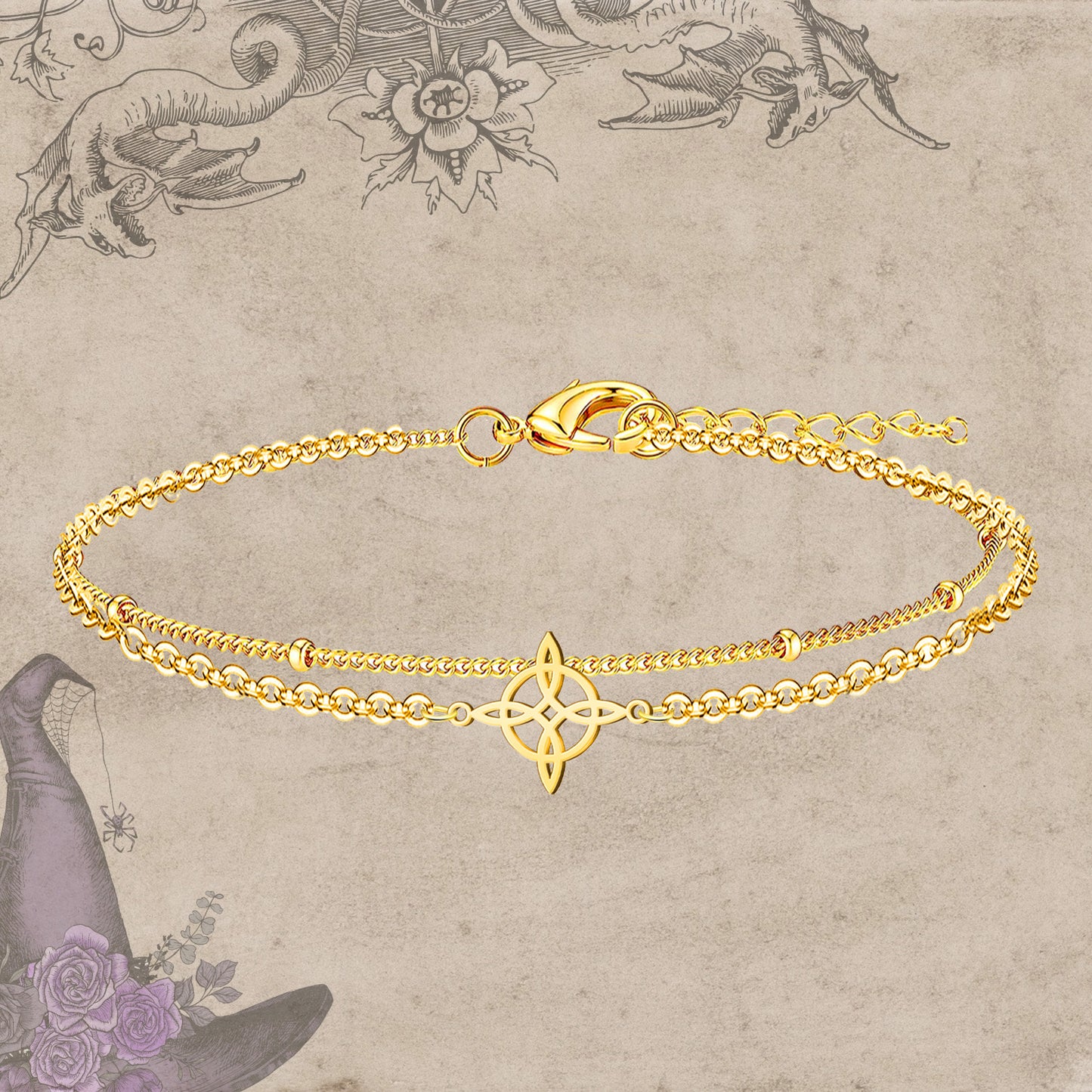 Pulsera Nudo bruja Acero Inoxidable Color Dorado