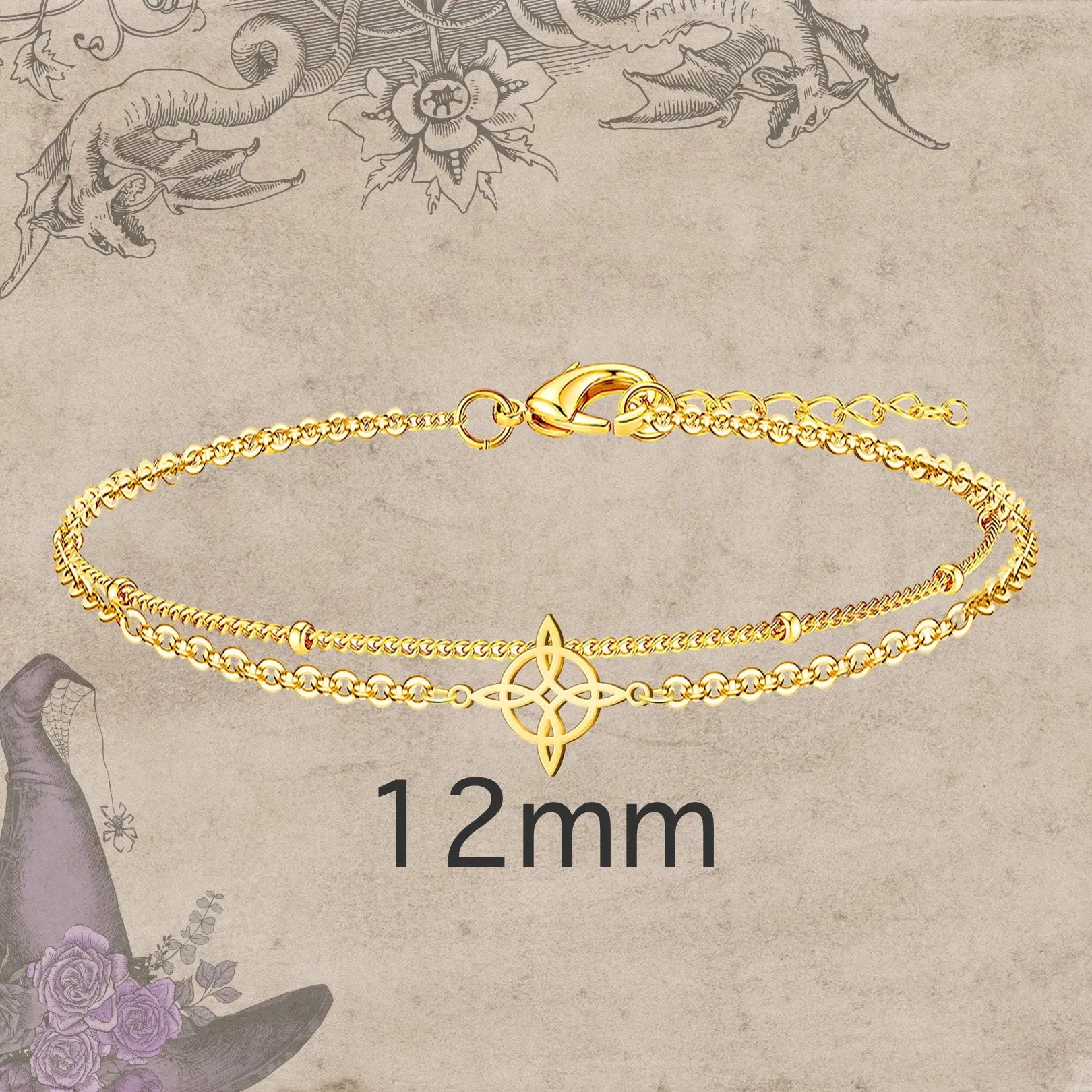 Pulsera Doble Cadena con Nudo de Bruja en Acero Inoxidable Dorado - cotigo