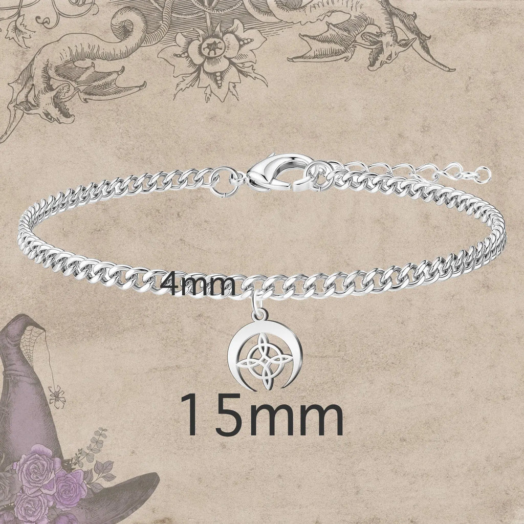 Pulsera Nudo de Bruja con Luna en Acero acabado