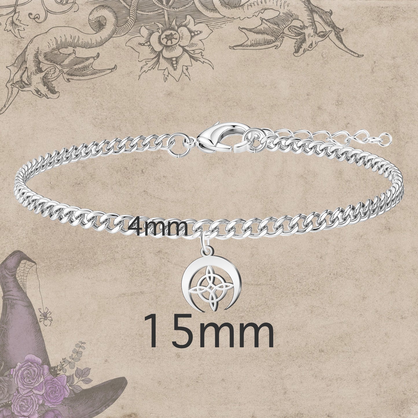 Pulsera Nudo bruja Acero Inoxidable color Plateado