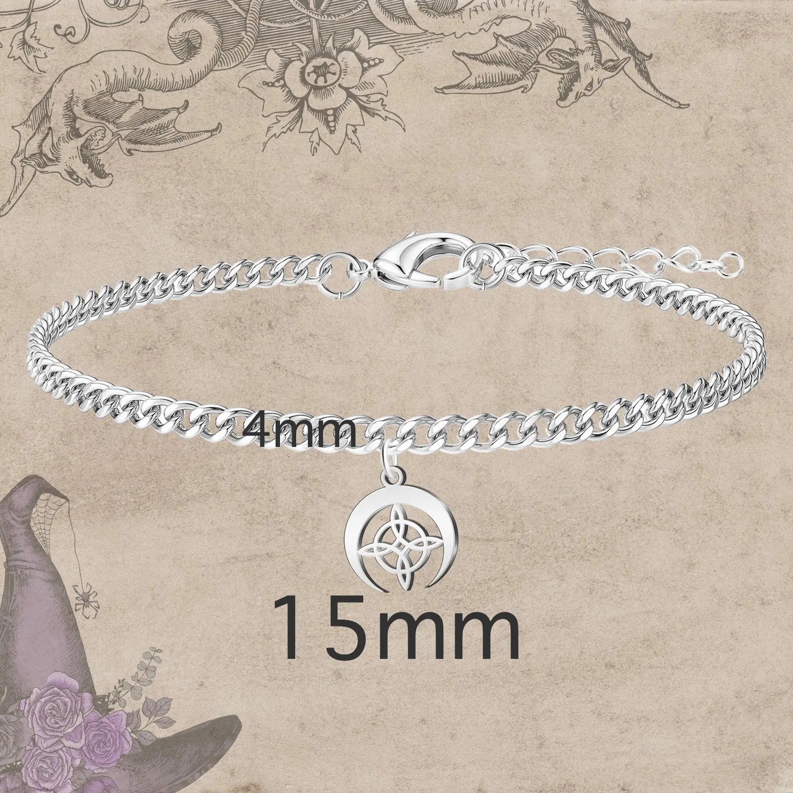 Pulsera Nudo de Bruja con Luna en Acero acabado
